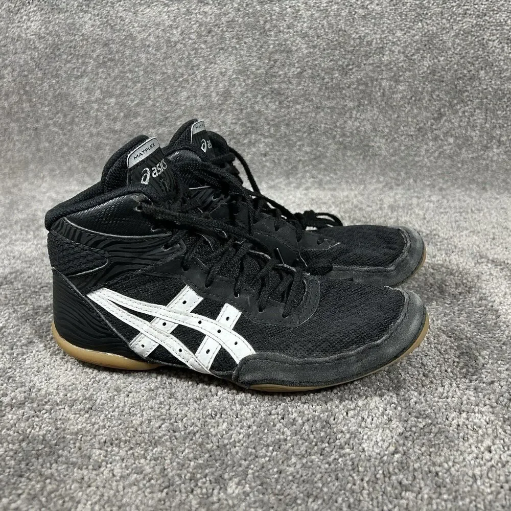 ASICS Matflex 7 1084A011 Youth Size 4 Black White Wrestling Athletic Shoes Used